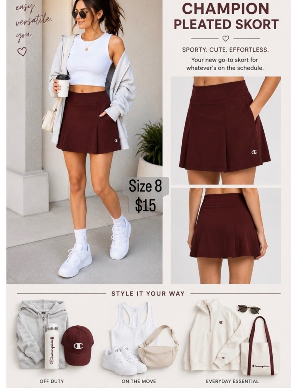 Champion Pleated Skort in Burgundy